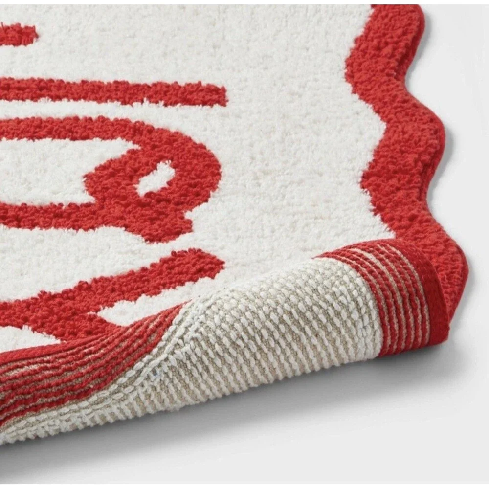 Wondershop Christmas 'Joy' Bath Rug 17x24 Cream Red Scalloped Border NEW